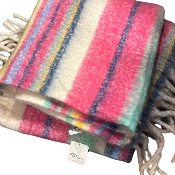 Free People Collection Skye Stripe Fringe Throw Blanket Ivory Multi - Picture 2 of 8